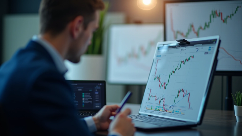 Professionel trader analyserer prisdiagrammer med multiple tekniske indikatorer på handelsskærm
